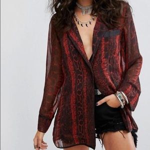 ASOS Sacred Hawk Exaggerated Silky Pajama shirt.